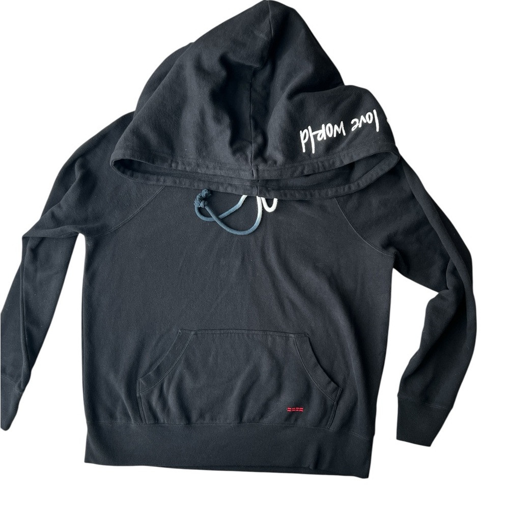 Peace Love World Black Hoodie with White Logo